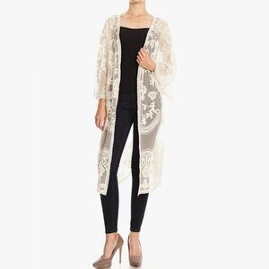 Sheer Off White Lace Kimono cardigan cover up dress Sz-L/XL. AA13‎